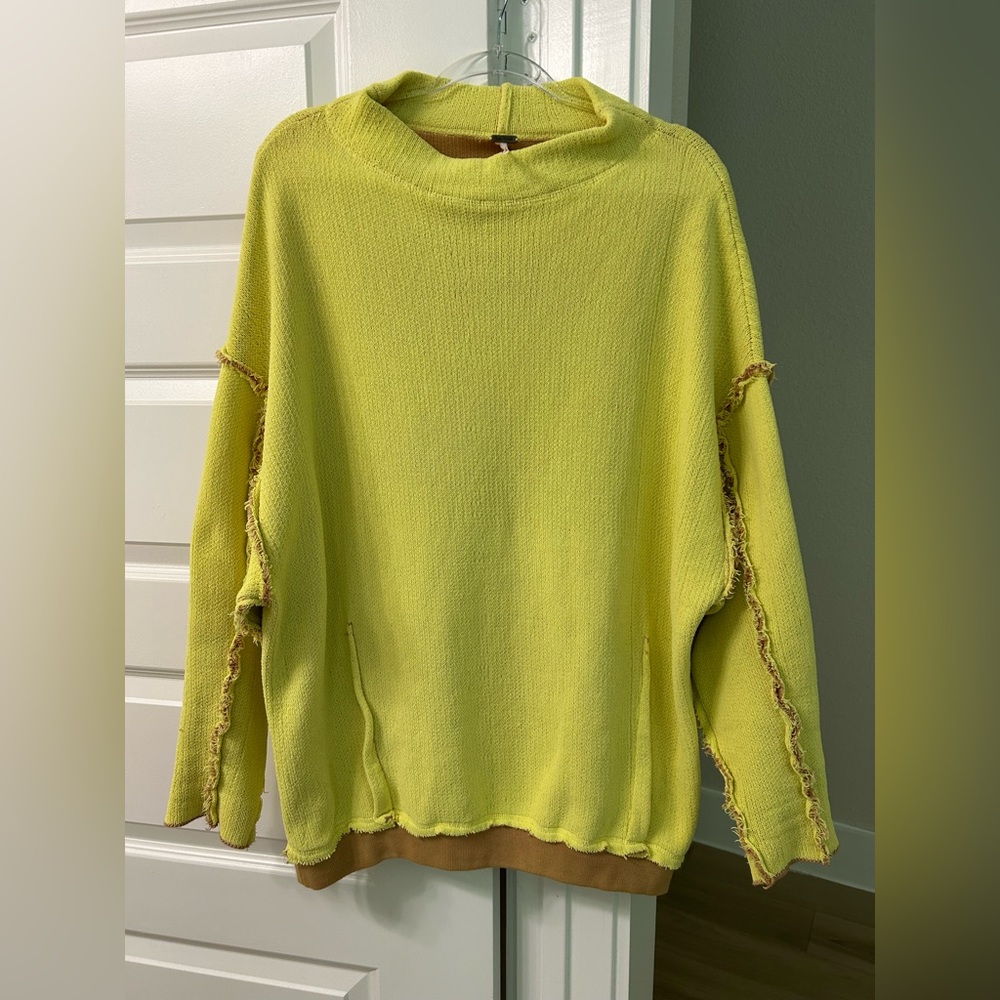 Free People Neon Lemon/Lime Raw-Edge Mock Neck Sweater Sz M